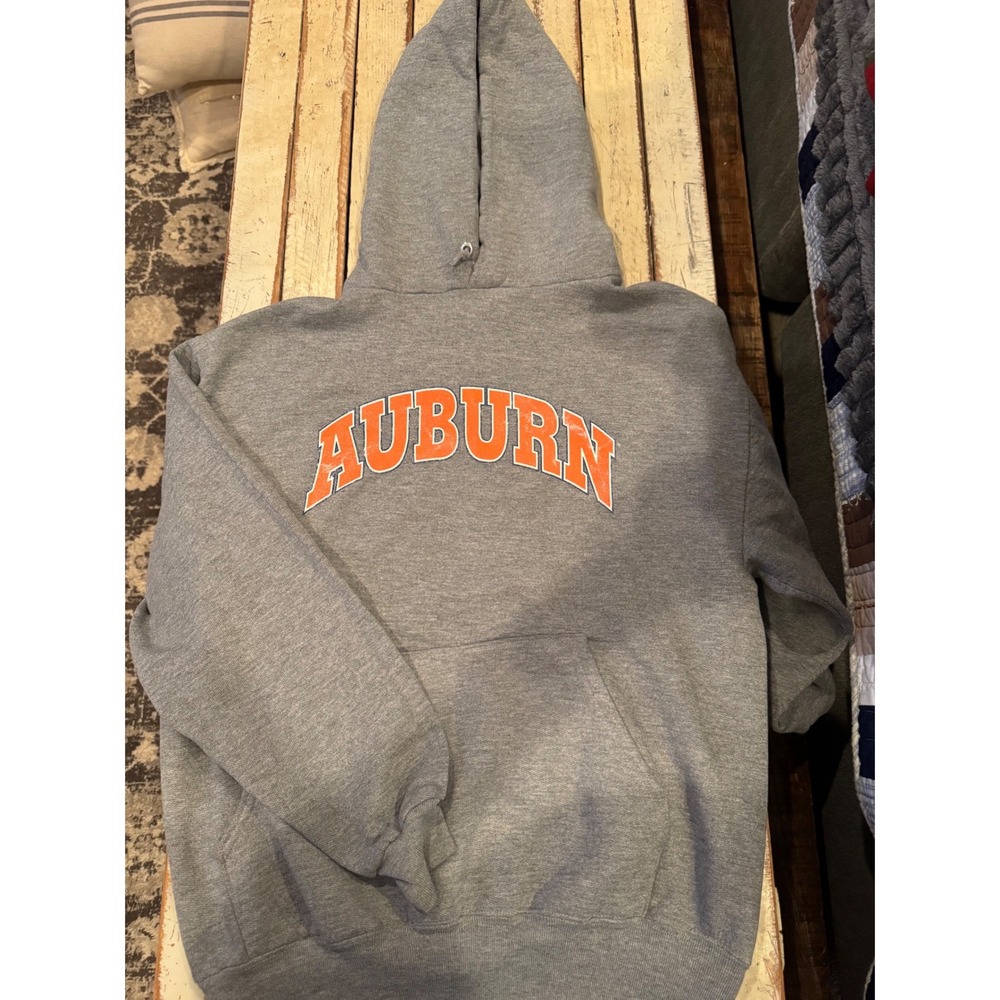 Jerzees Auburn University Hoodie Heather Gray Orange Graphic Sweatshirt Medium